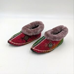 Handmade Faux Fur Lined Leather Moccasin Slip On Shoe 7.5T